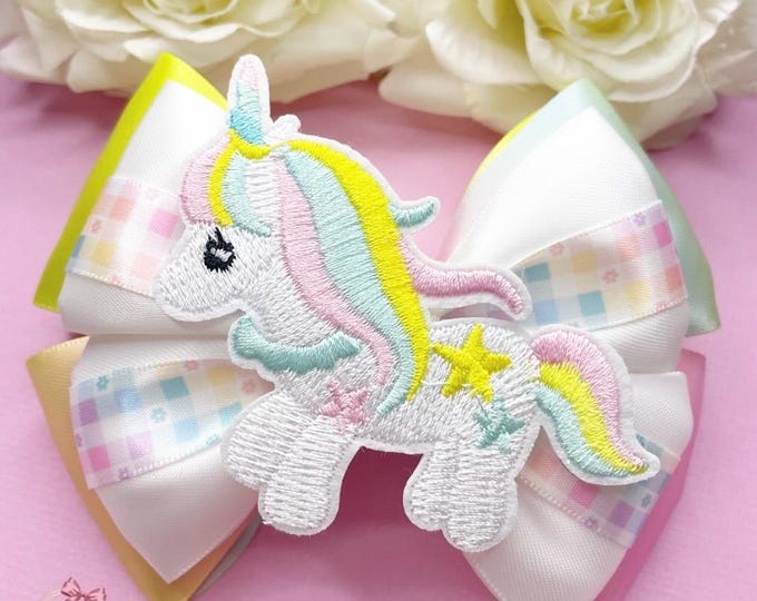 Rainbow Unicorn Bow Clip: Handmade Baby Girl Hair Accessory