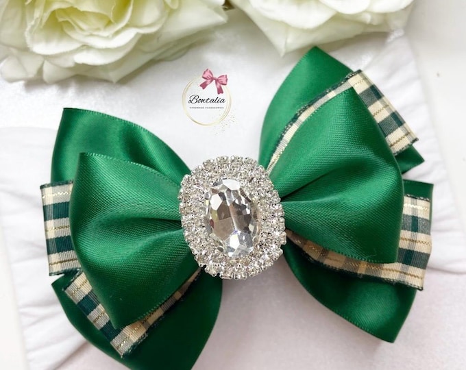 Green Tartan Bow Headband | Handmade Baby Bow
