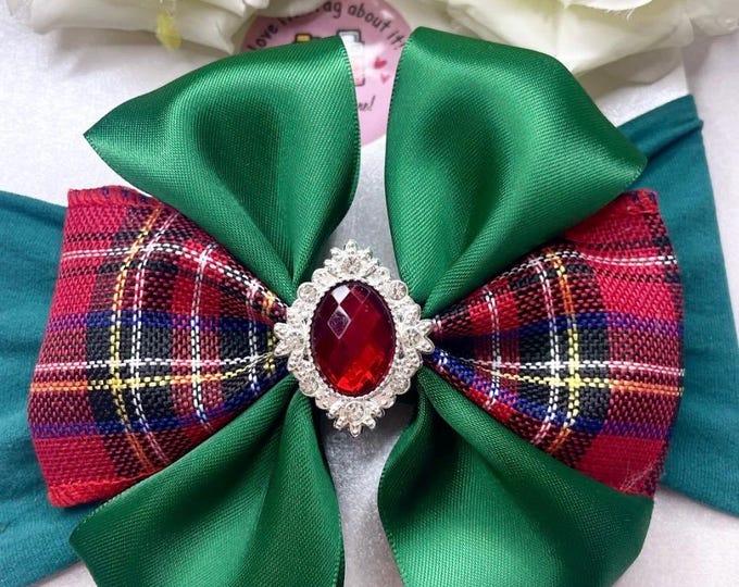 Christmas Tartan Bow Headband: Candy Cane Baby Hair Accessory