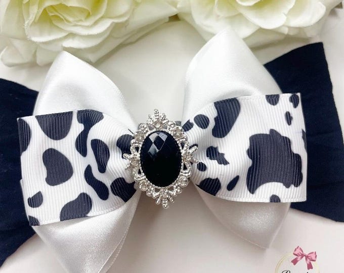 Cow Print Baby Bow: Black & White Hair Clip or Headband