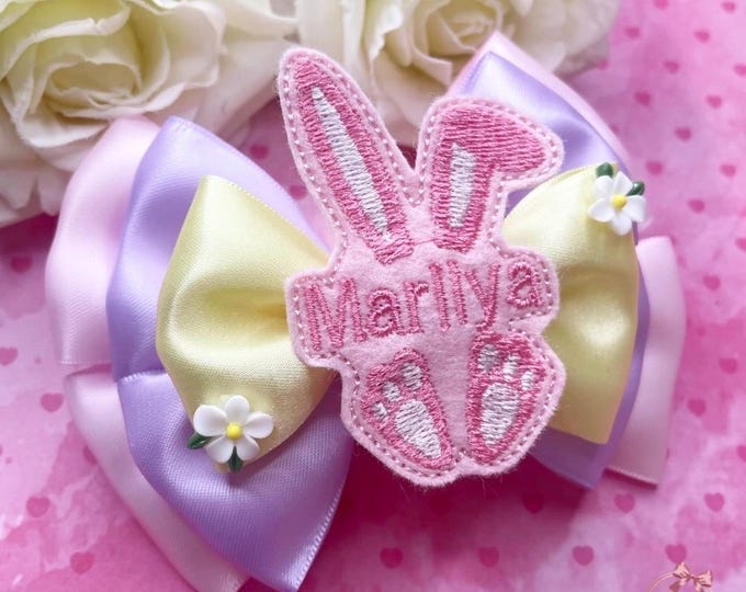 Personalized Easter Bunny Bow, Baby Headband or Clip