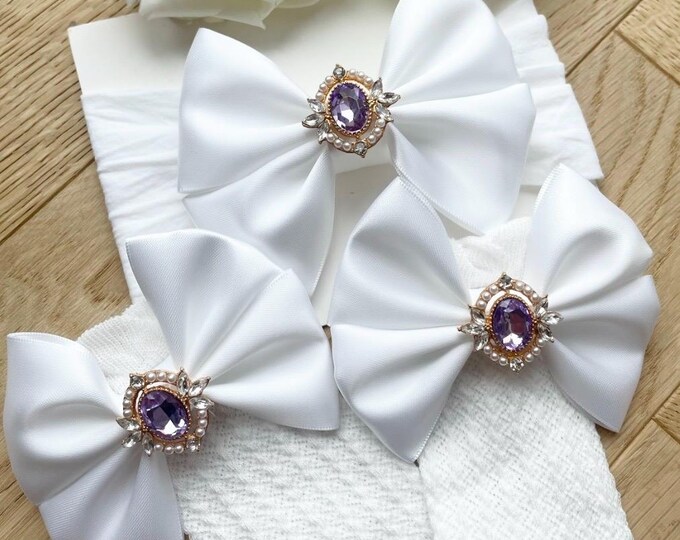 Baby Socks and Headband Set: Lilac Pearl Bow, Knee High Socks