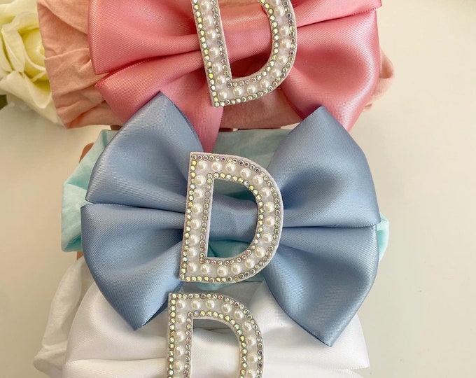 Pearl Initial Baby Bow Headband: Personalized Newborn Gift