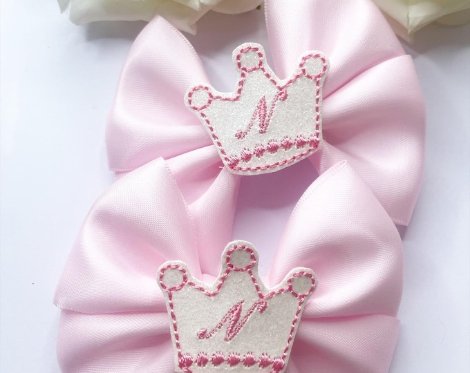 Personalized Princess Crown Bows: Initial Pigtail Hair Clips (Set of 2)