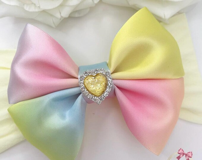 Rainbow Baby Bow: Yellow Heart, Hair Clip or Headband