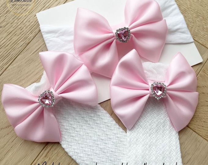 Baby Socks and Headband Set: Pink Heart Bow, Newborn Outfit