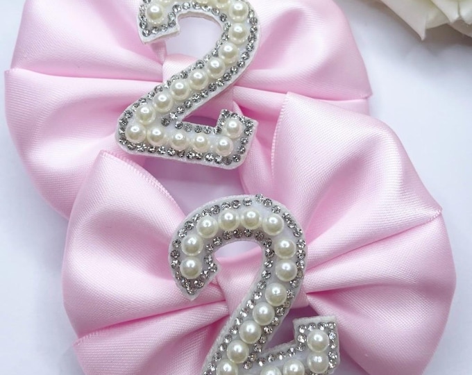 Personalized Baby Bow Clips: Pink Birthday Hair Accessories, Set of 2, pink bows