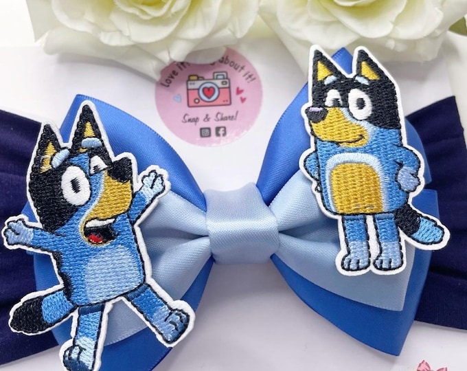 Blue Character Bow: Baby Headband or Clip - Children's Hair Accessory