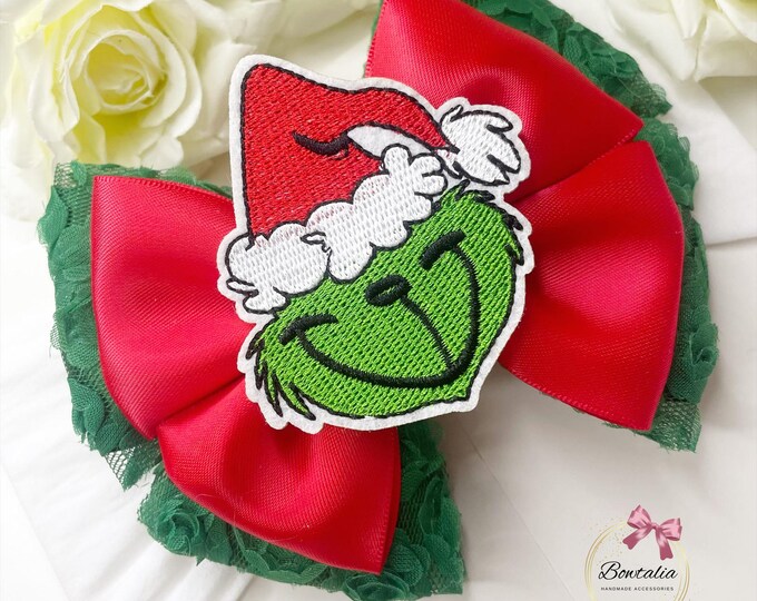 Grinch Christmas Bow: Festive Hair Clip or Headband