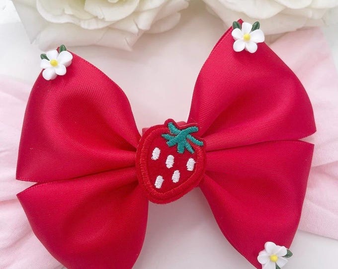 Strawberry Baby Bow or Clip: Red Flower Hair Accessory