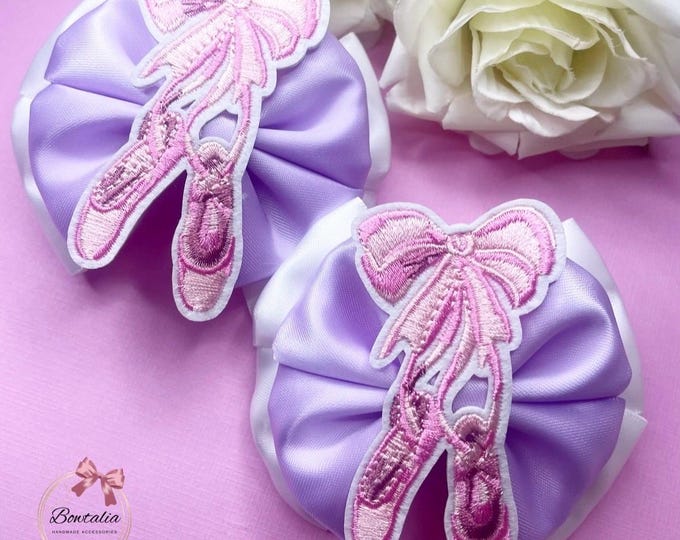 Lilac Ballerina Bow Pigtail Clips: Handmade Hair Bows - Set of 2