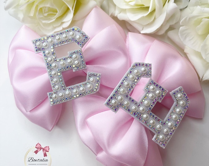 Personalized Pearl Initial Hair Clips: Baby Bow Pigtail Set