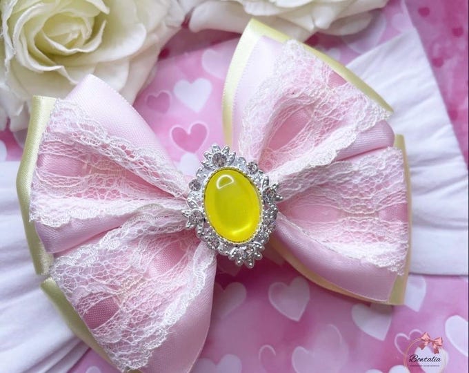 Lace Lemon Pink Bow Headband, Baby Girls Hair Accessory