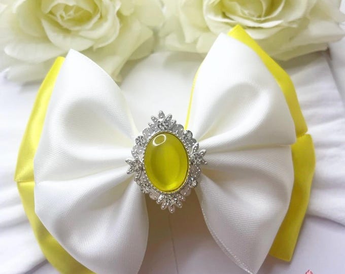 Yellow & White Baby Bow Headband or Clip: Summer Hair Accessory