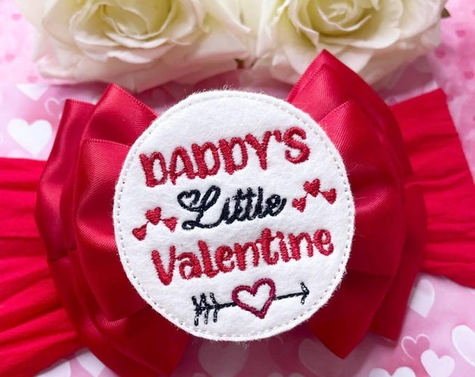 Red Heart Baby Headband: Valentines day bows, Daddys little valentine