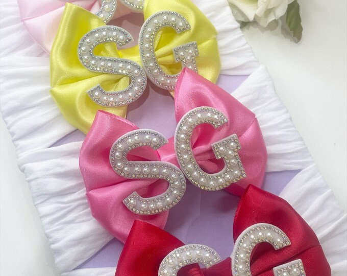 Pearl Initial Baby Bow Headband Bundle - Personalized Newborn Accessory