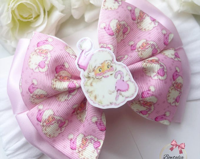 Pink Santa Bow: Christmas Hair Clip or Headband