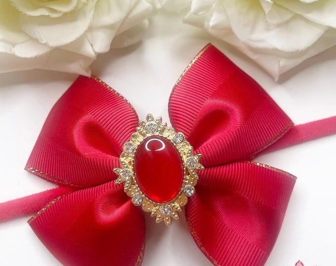 Red Glitter Baby Bow Headband: Soft Nylon, Newborn to 3 Years