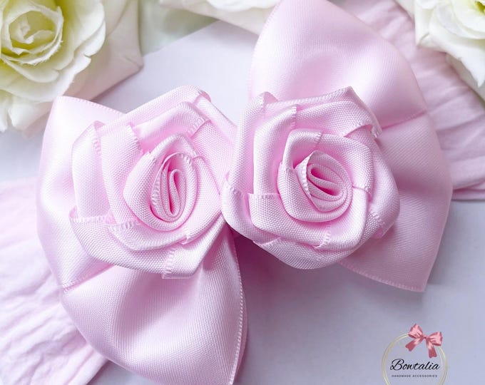 Baby Girl Pink Rose Bow Headband: Handmade Hair Accessory