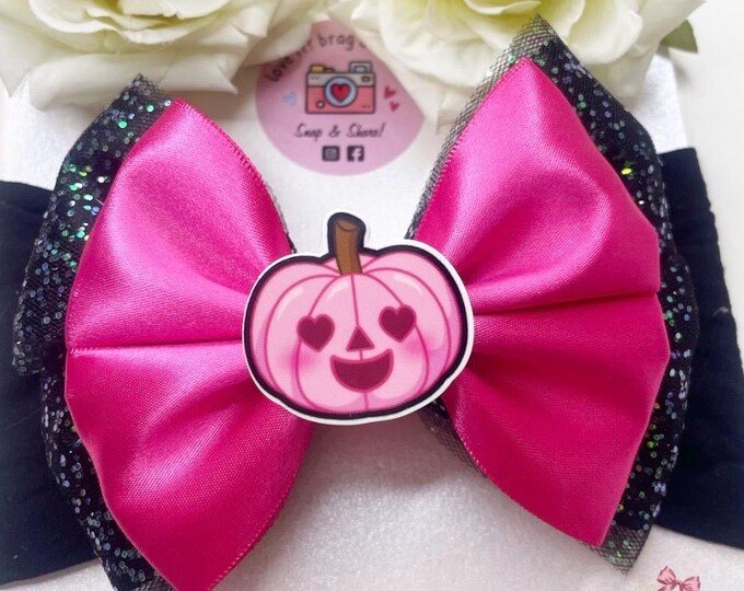Halloween Baby Bow: Black Bow with Pink Pumpkin