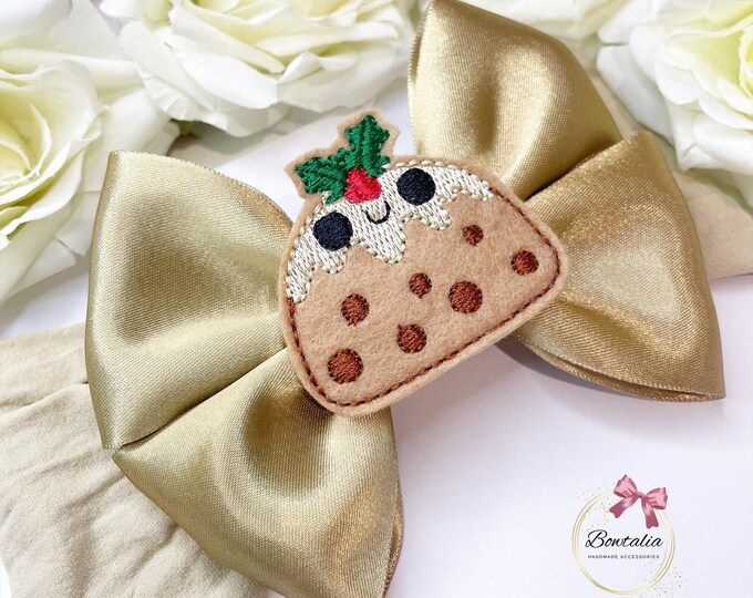 Christmas Pudding Bow: Gold Festive Headband