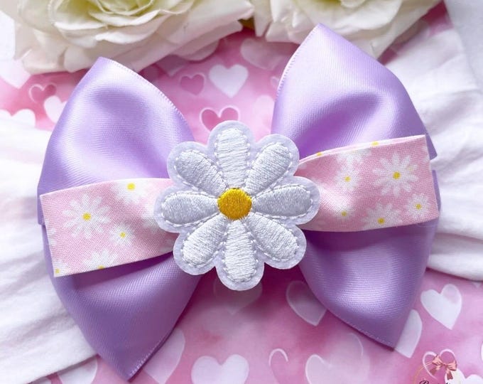 Lilac Daisy Bow, Easter Headband or Clip