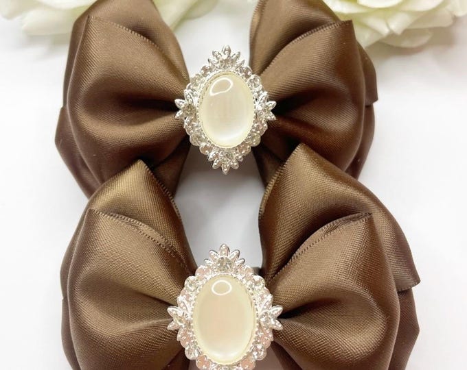 Brown Baby Bow Clips: Handmade Hair Accessories, Set of 2