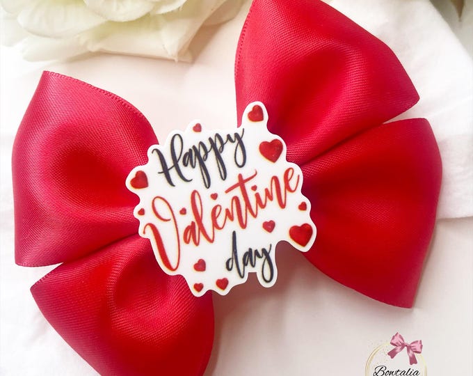 Valentines Day Bow or Headband: Red 'Happy Valentines' Hair Accessory