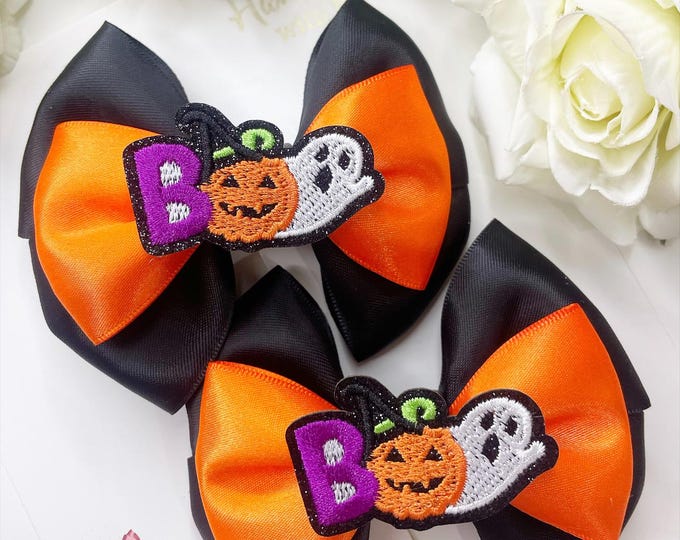 Halloween Hair Bow Clip: Black, Orange & White