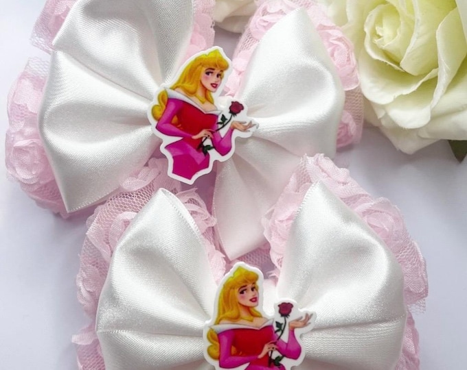 Princess Aurora Hair Bows: Birthday Party Bow Clips (Set of 2)