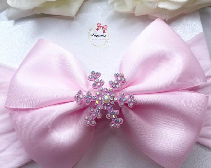 Christmas snow flake Bow, Festive Baby Headband