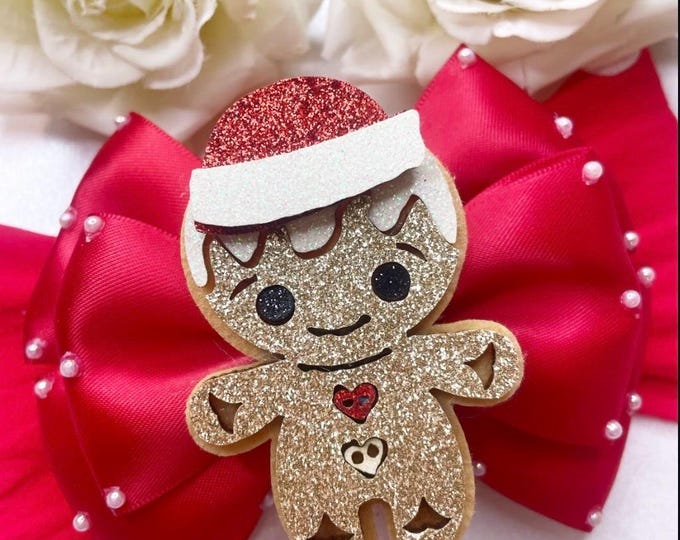 Christmas Gingerbread man Bow, Festive Baby Headband