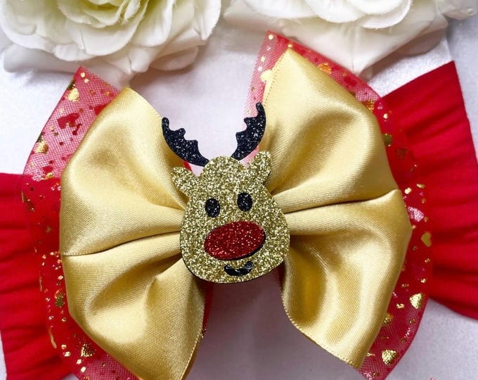 Christmas Reindeer Bow, Festive Baby Headband