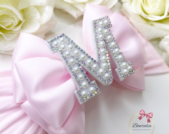 Personalized Pearl Initial Baby Headband: Handmade Newborn Bow