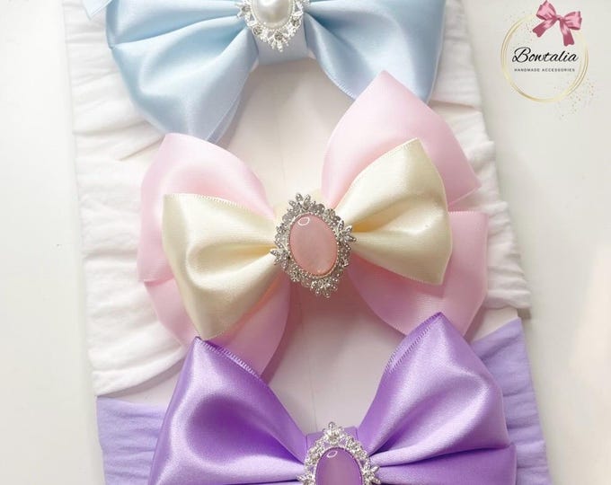 Baby Bow Headband Bundle: Light Blue, Pink & Lilac - Newborn Hair Accessories