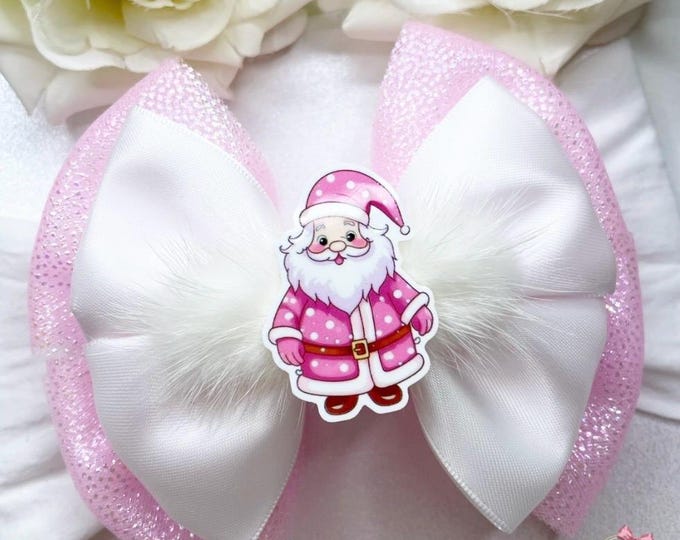 Pink Santa Baby Bow: Sparkling Christmas Headband or Clip