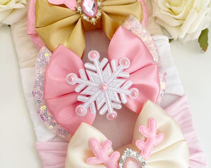 Christmas Bow Headband: Glitter Snowflake, Reindeer Antlers