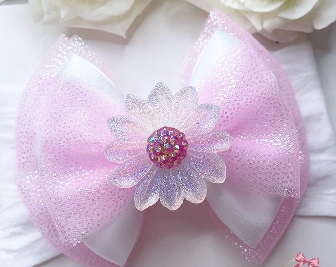 Pink Tulle Flower Baby Headband: Glitter Bow Hair Accessory