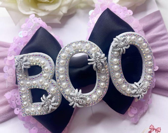 Sequin Boo Halloween Bow: Baby Hair Clip or Headband