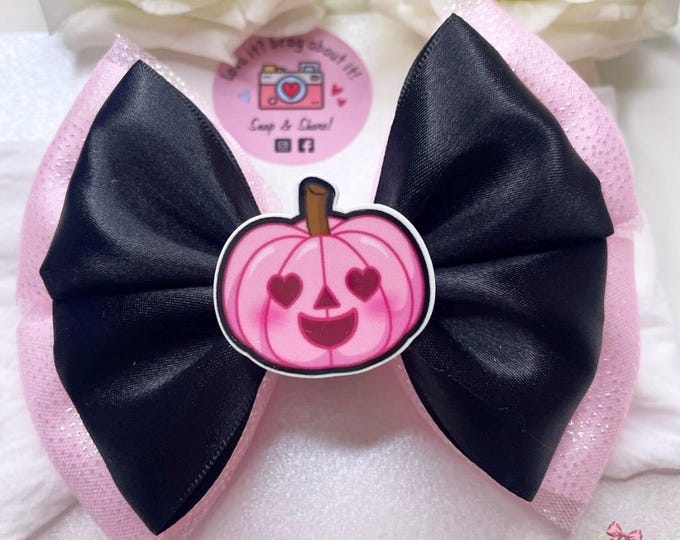Halloween Baby Bow: Pink & Black Pumpkin Hair Clip or Headband