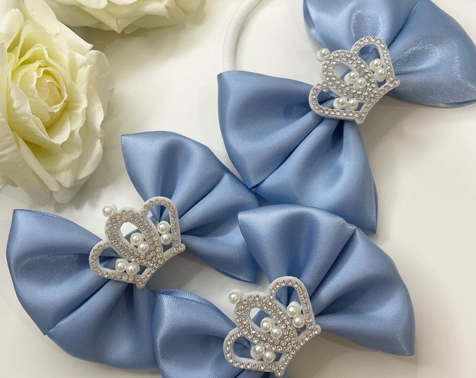 French Blue Bow Hair Clip: Pearl Princess Baby Accessories