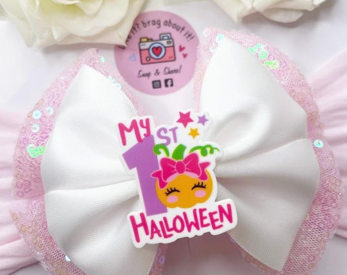 Baby's First Halloween Bow: Pink Sequin Headband or Clip