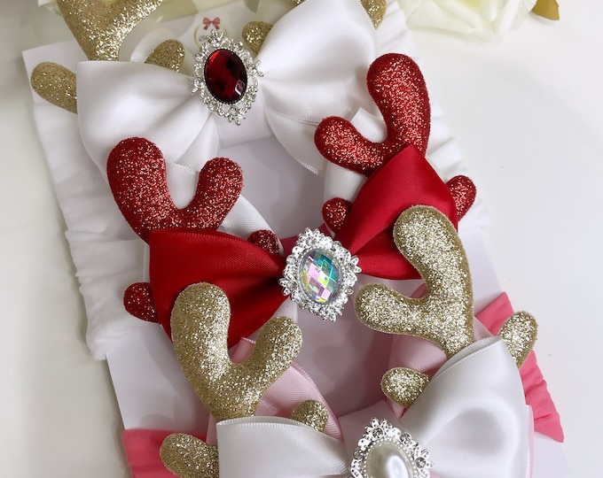 Reindeer Antler Christmas Baby Headband: Holiday Bow
