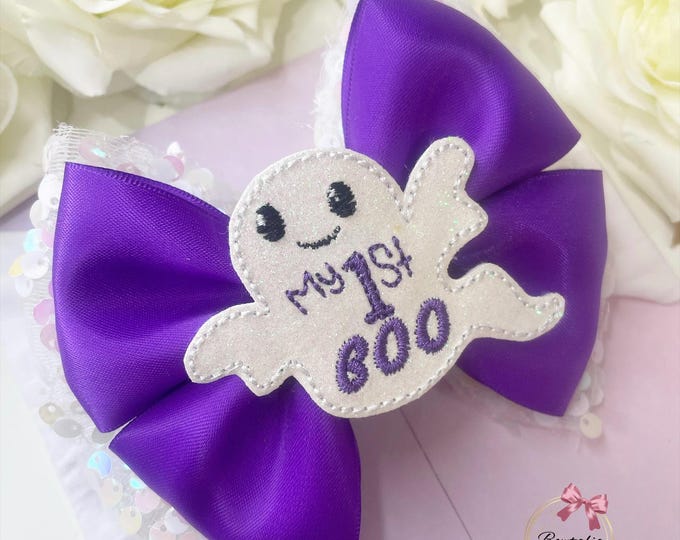 Halloween Baby Bow: Purple Ghost Hair Clip or Headband