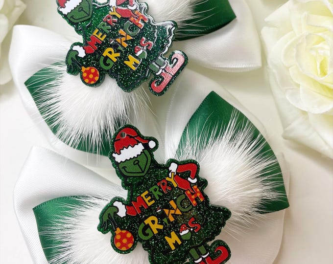 Grinchmas Hair Bow: Festive Christmas Clip or Headband