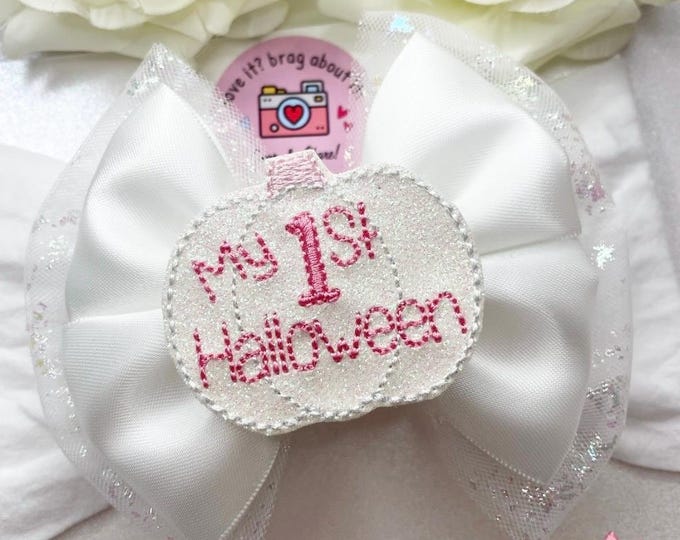 Baby's First Halloween Bow: White Pumpkin Headband or Clip