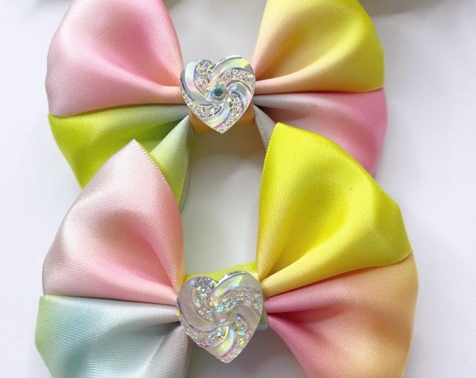 Rainbow Baby Bow Clips: Handmade Hair Accessories, Set of 2