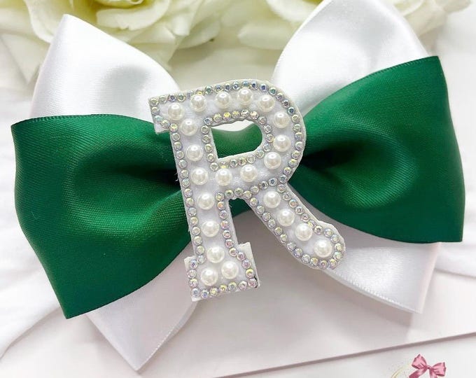 Personalized Pearl Initial Baby Headband: Newborn Bow Accessory