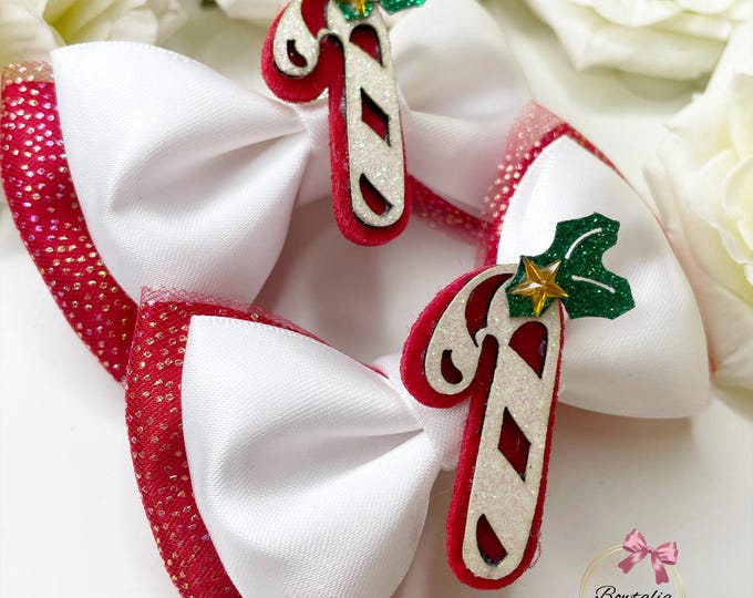Candy Cane Christmas Bow Clips: Festive Holiday Headbands