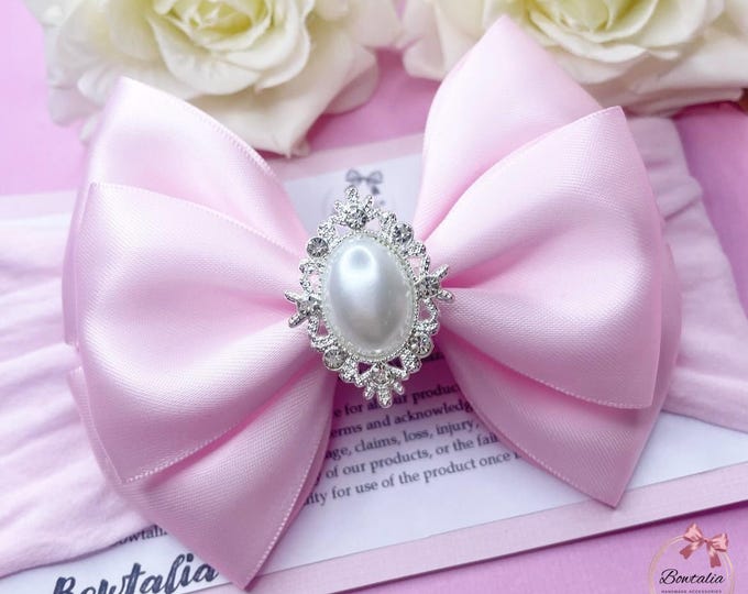 Pearl Bow Baby Headband: Thick Nylon Band, Newborn to 3 Years